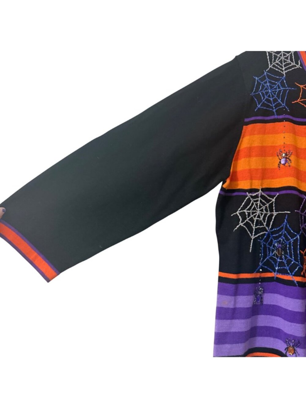 VTG Jack B Quick Halloween Spiders Pumpkin Beaded Embellished Cardigan XLarge - Picture 5 of 7